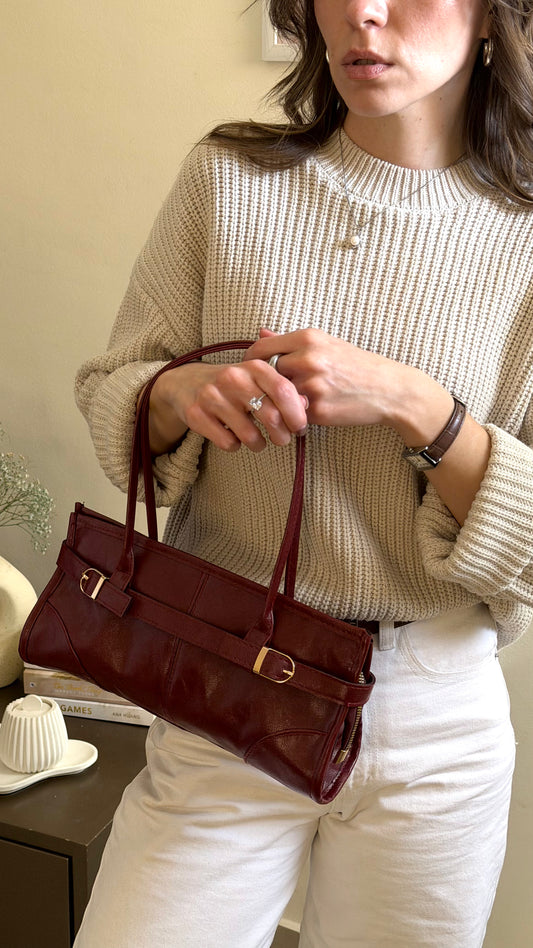 Vintage Baguette Bag Burgundy Color