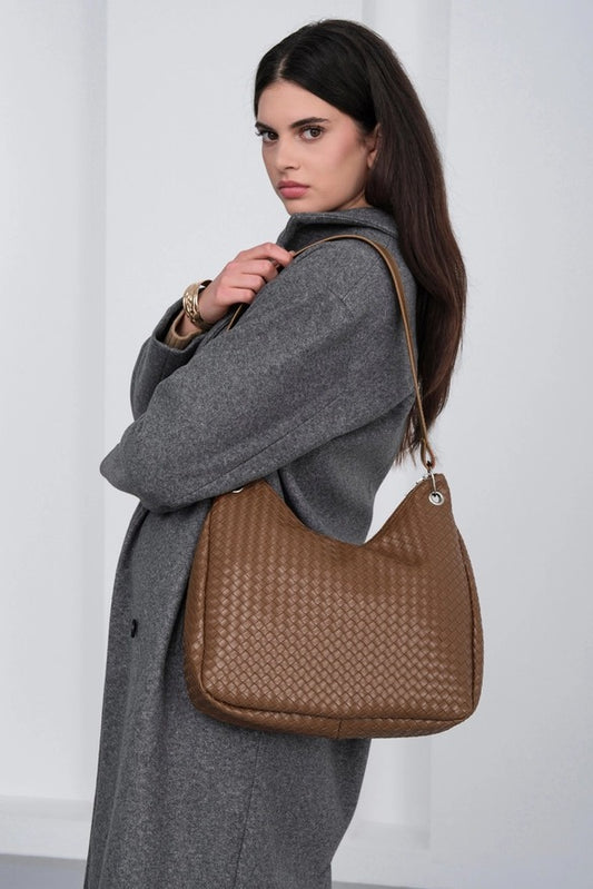 Valerie Braided Shoulder Bag, kamel