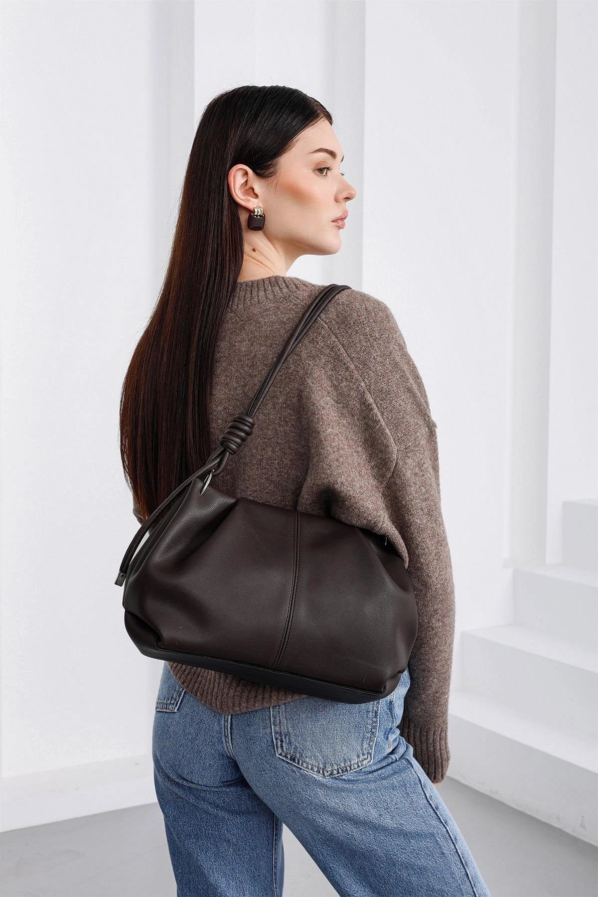 Casa Shoulder Bag with Tie Detail, Brown