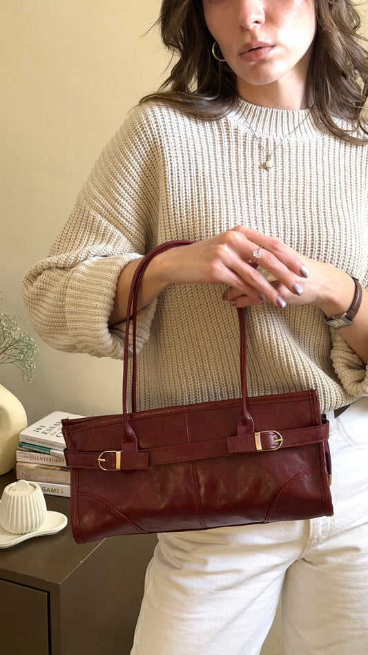 Vintage Baguette Bag Burgundy Color