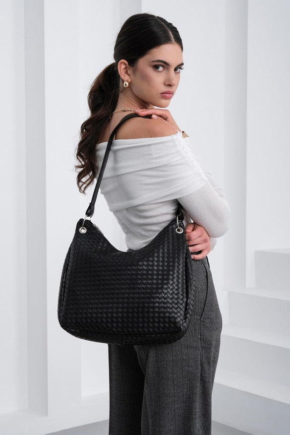 Valerie Braided Shoulder Bag Black