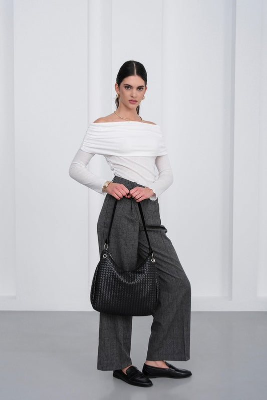 Valerie Braided Shoulder Bag Black