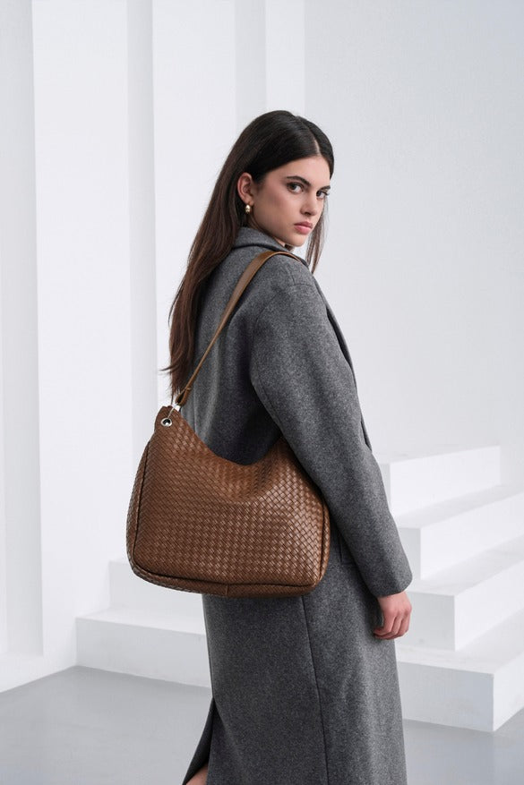 Valerie Braided Shoulder Bag, kamel