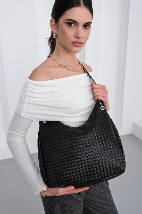 Valerie Braided Shoulder Bag Black