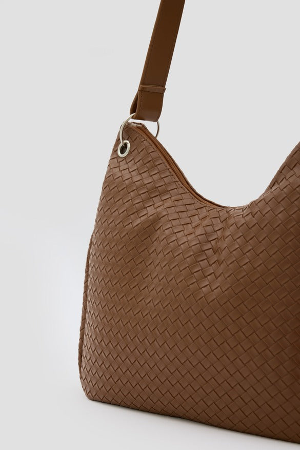 Valerie Braided Shoulder Bag, kamel